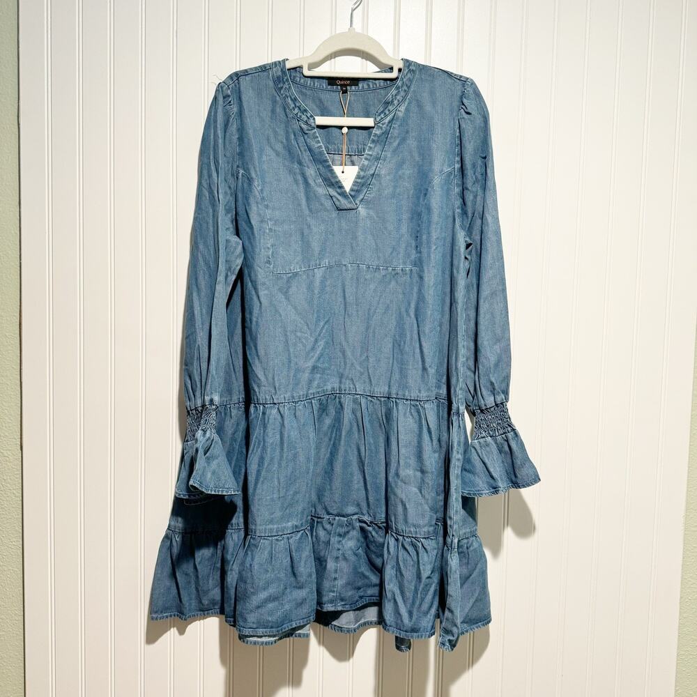 Quince Chambray Tencel Tiered Long Sleeve Dress NEW Size Medium - Picture 2 of 8